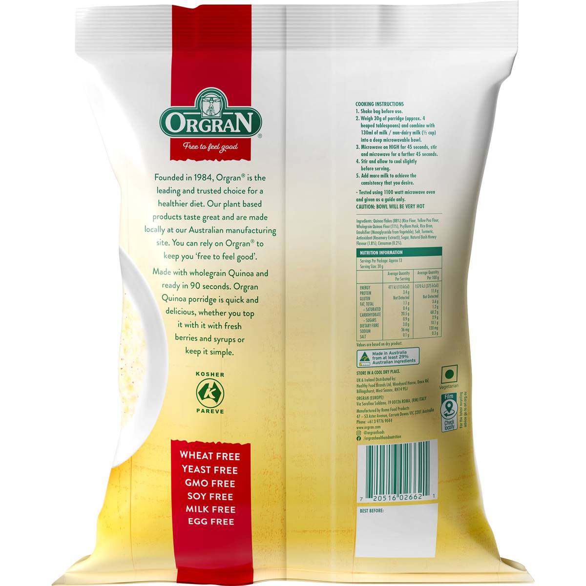 Orgran Quinoa Porridge With Bush Honey Flavour 400g Woolworths