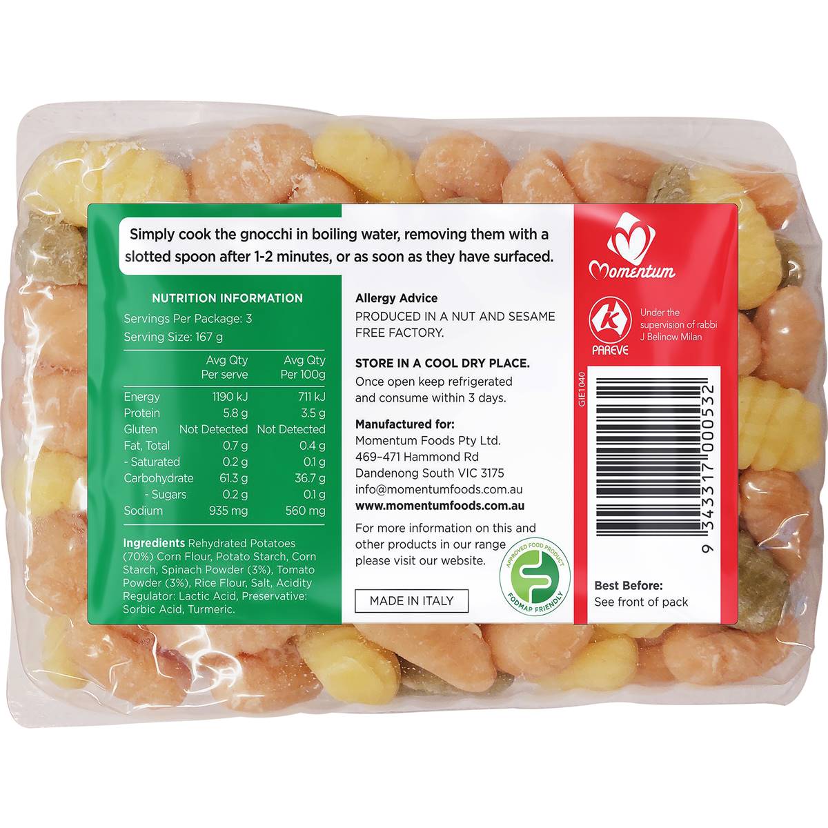 Simply Wize Tri Colour Gnocchi 500g Woolworths