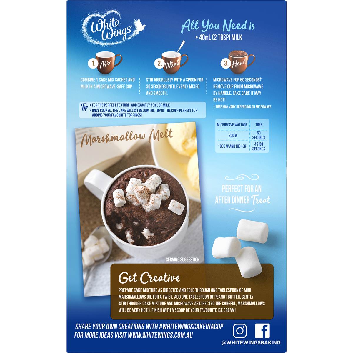 White Wings Cake In A Cup Double Chocolate 220g Woolworths