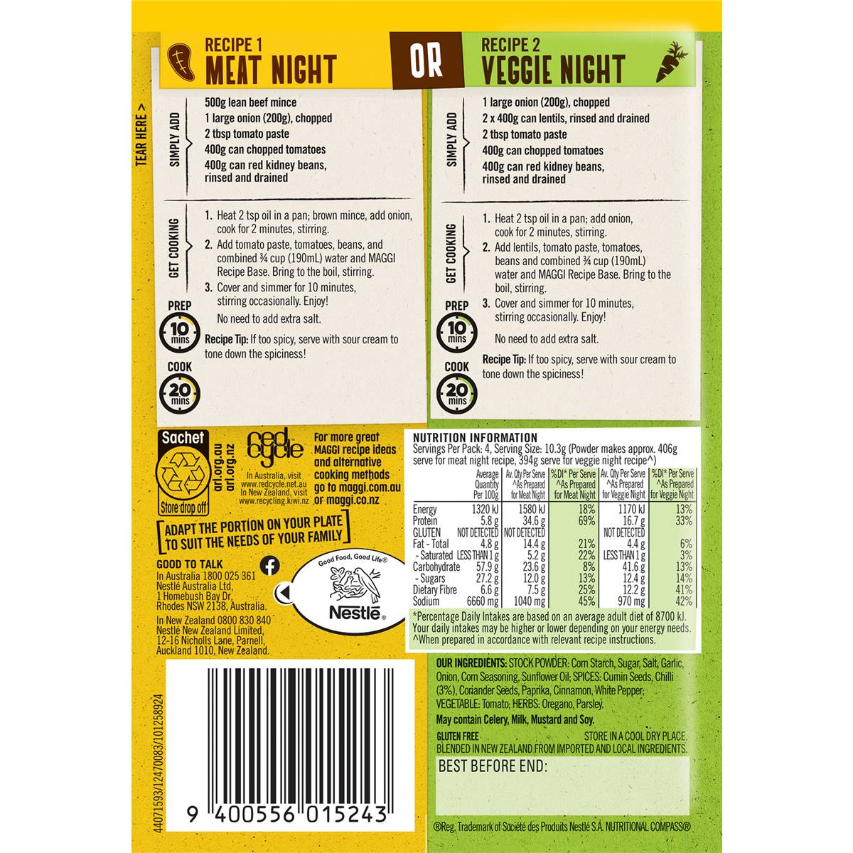 Maggi Dry Recipe Bases Your Meal Your Way Chilli Con Carne 41g Woolworths