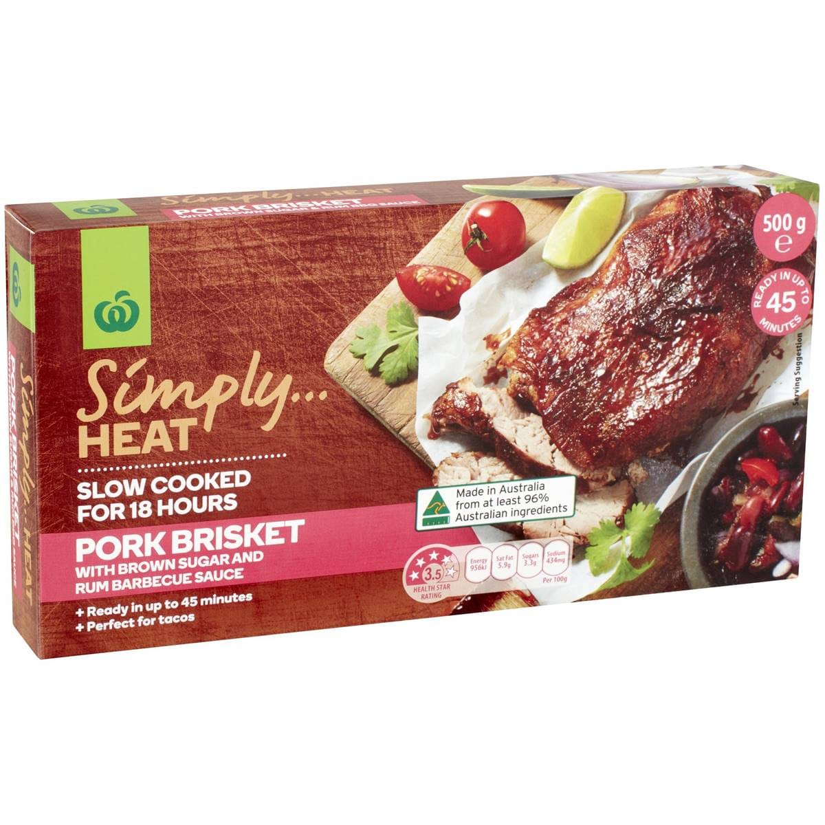 Woolworths Simply Heat Slow Cook Pork Brisket With Rum Bbq Sauce 500g