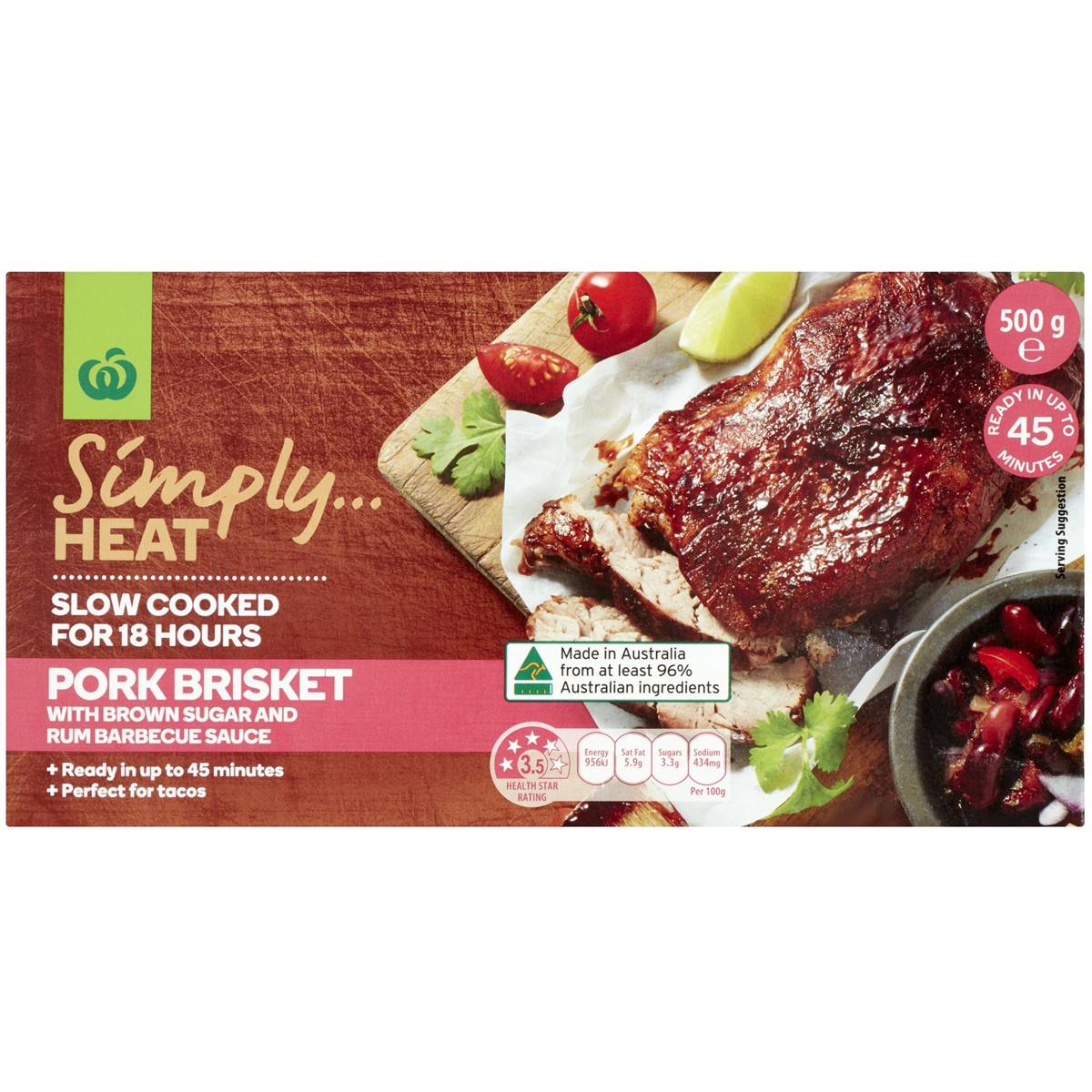 Woolworths Simply Heat Slow Cook Pork Brisket With Rum Bbq Sauce 500g