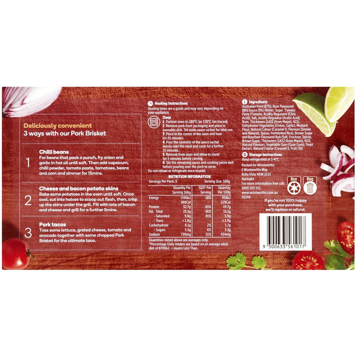 Woolworths Simply Heat Slow Cook Pork Brisket With Rum Bbq Sauce 500g