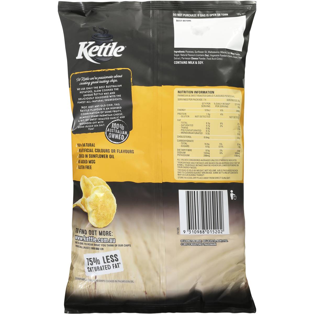 Kettle Chips Parmesan & Garlic 185g Woolworths