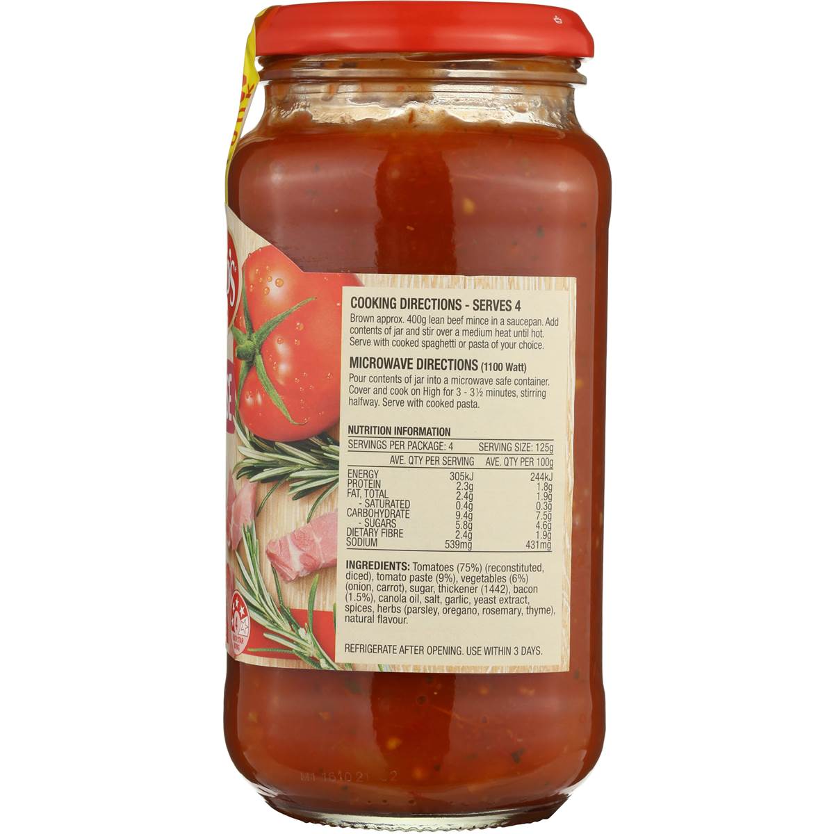 Leggo's Pasta Sauce Bolognese Bacon 500g Woolworths