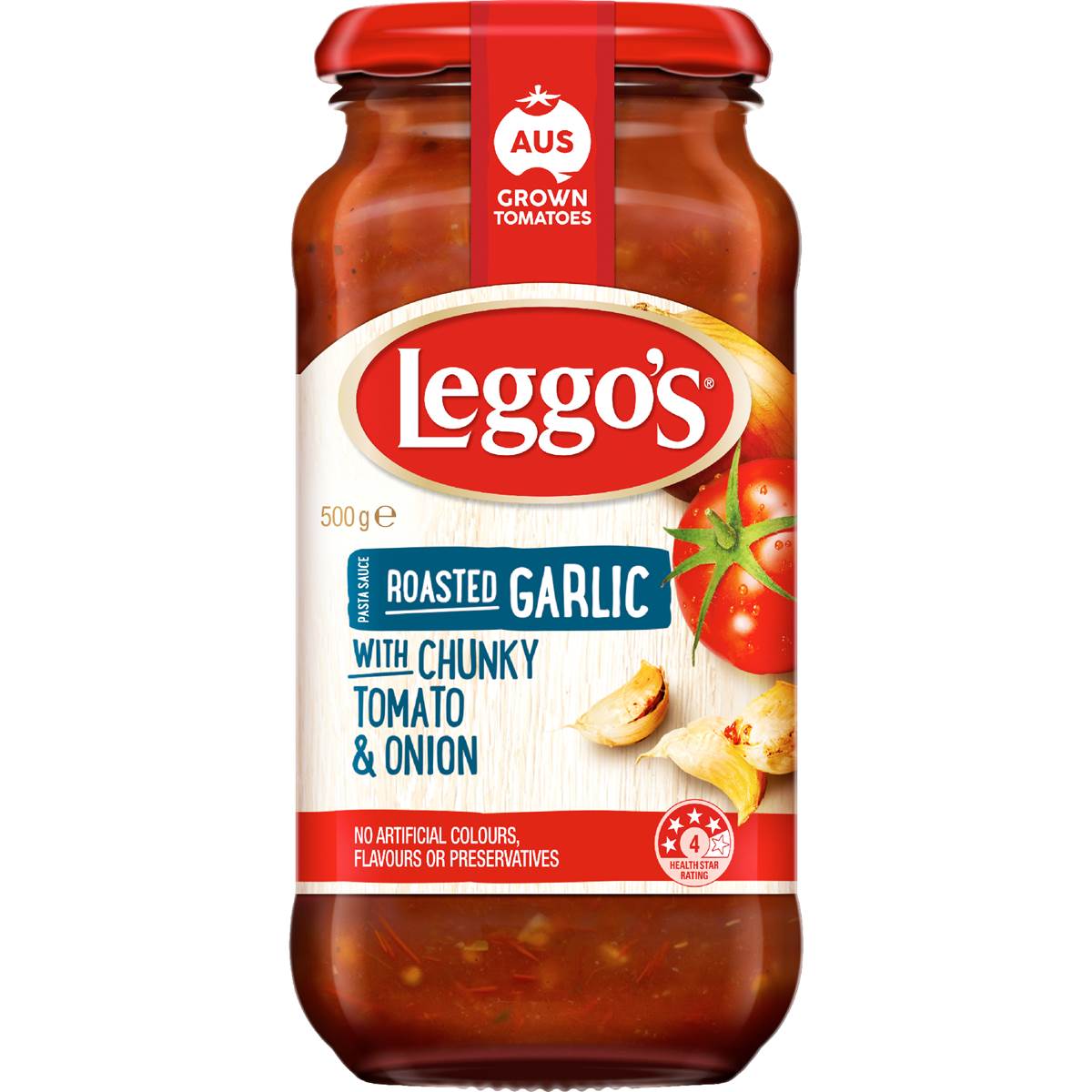 Leggo's Roasted Garlic Chunky Tomato & Onion Pasta Sauce 500g Woolworths