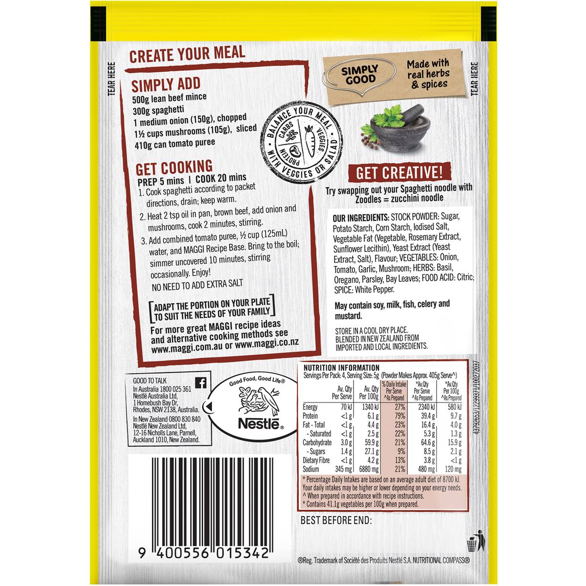 Maggi Spaghetti Bolognese Recipe Base 20g Woolworths