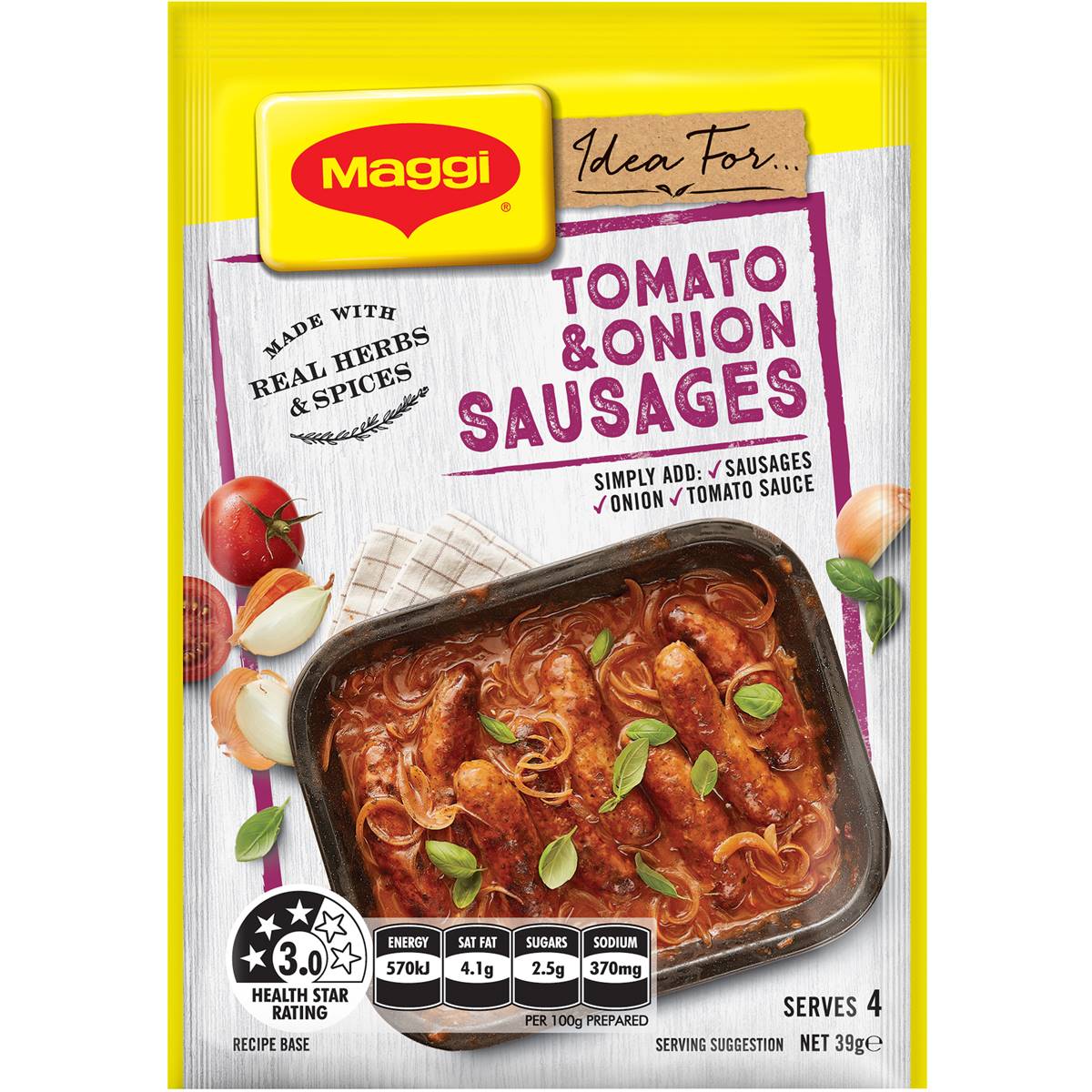 Maggi Tomato & Onion Sausages Recipe Base 39g Woolworths