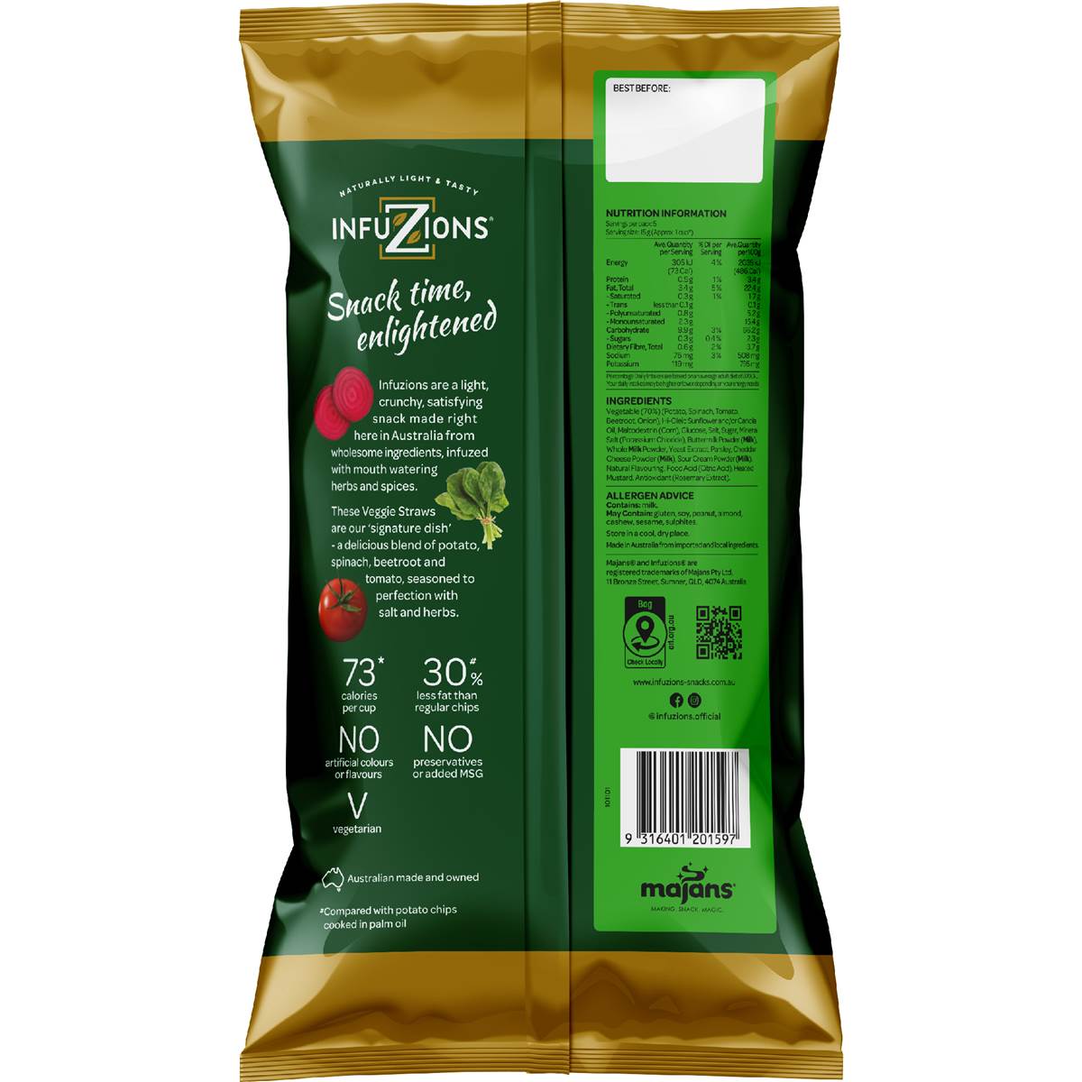 Majans Infuzions Veggie Straws 5pk Woolworths