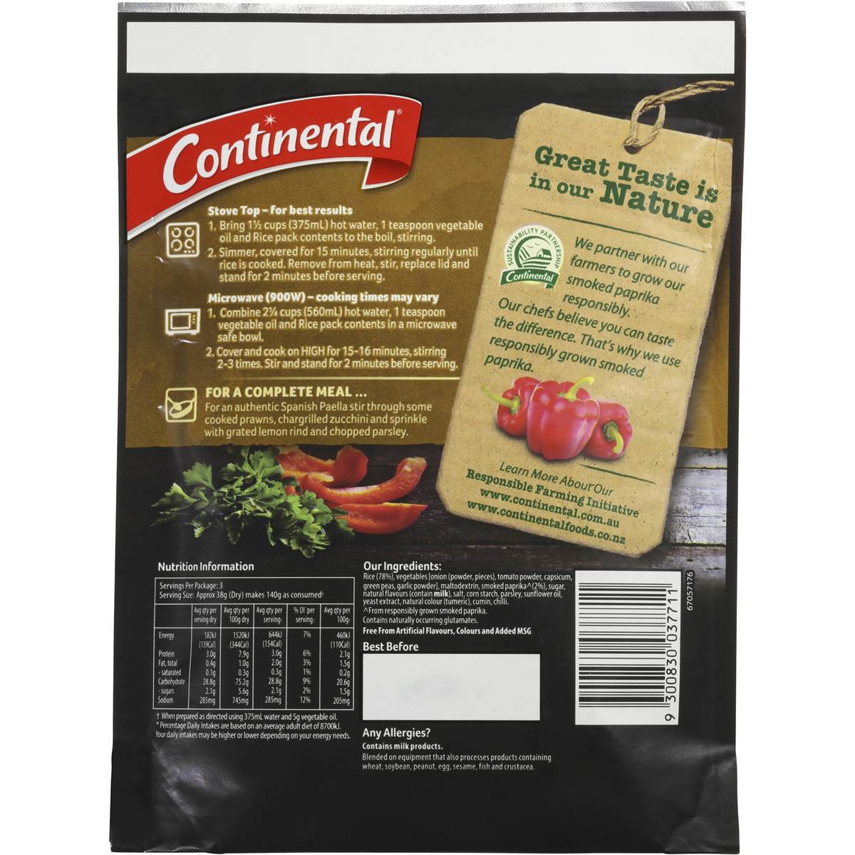 Continental Rice Paella With Smoked Paprika 115g Woolworths
