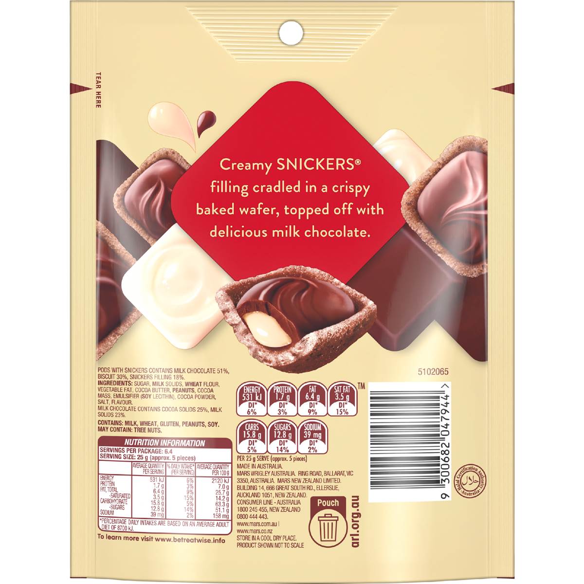 Pods Snickers Chocolate Snack & Share Party Bag 160g Woolworths