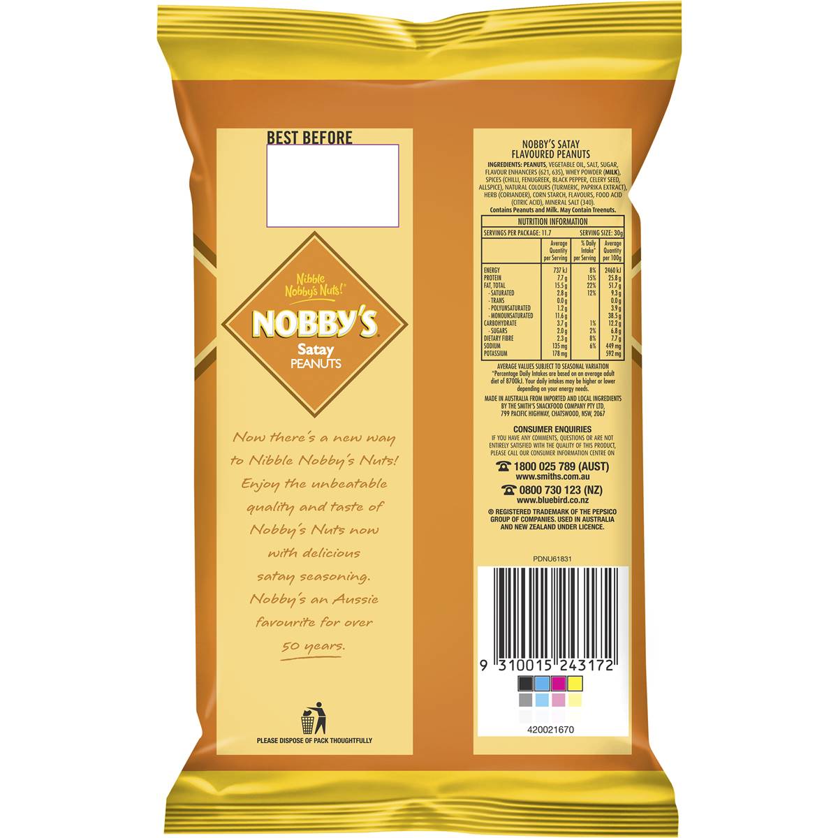 Nobby's Mixed Nuts Satay 350g Woolworths