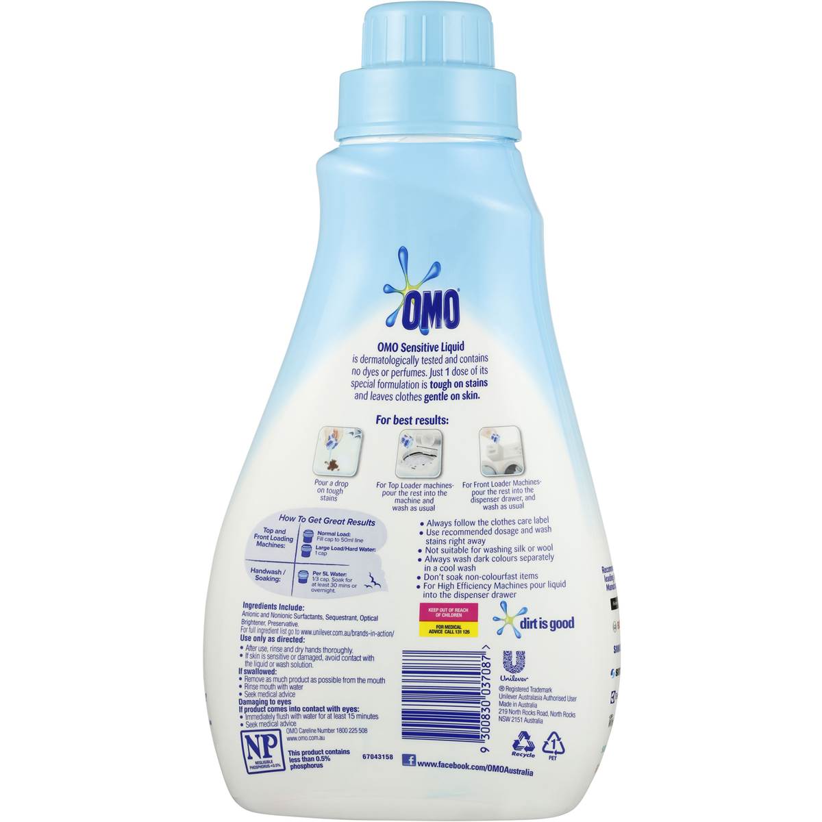 Omo Sensitive Laundry Detergent Liquid Front & Top Loader 1l Woolworths