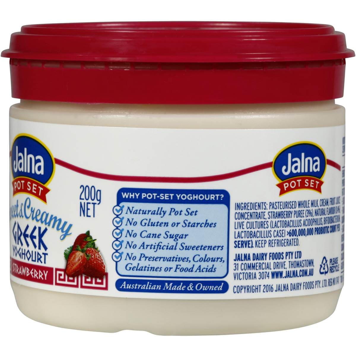 Jalna Sweet & Creamy Greek Yoghurt Strawberry 200g Woolworths