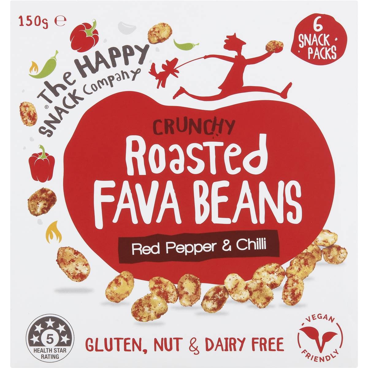 The Happy Snack Company Roasted Fava Beans Red Pepper & Chilli 6 Pack