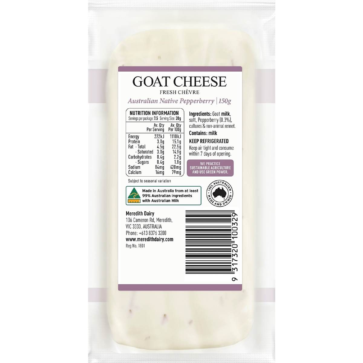 Meredith Dairy Goat Cheese Australian Native Pepperberry 150g Woolworths