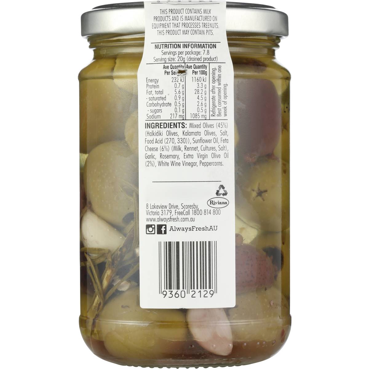 Always Fresh Artisan Collection Mixed Olives And Feta 280g Woolworths