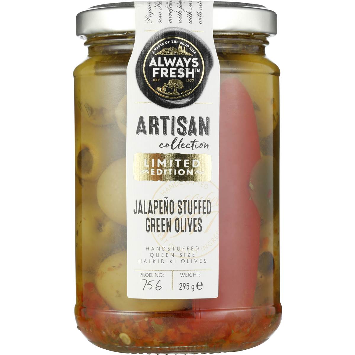 Always Fresh Artisan Collection Green Olives Stuffed With Jalapeno 295g Woolworths