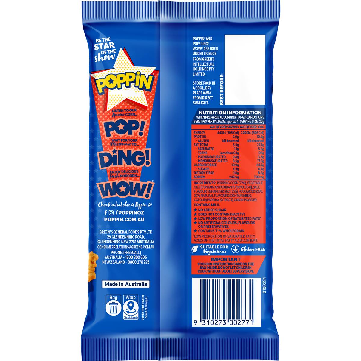 Poppin Microwave Popcorn Cheese Flavour 85g Woolworths
