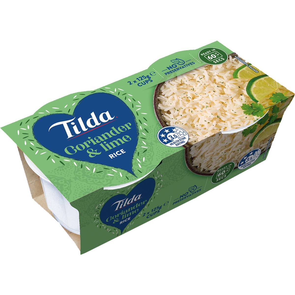 Tilda Microwave Coriander & Lime Rice Cups 125g X 2 Pack Woolworths