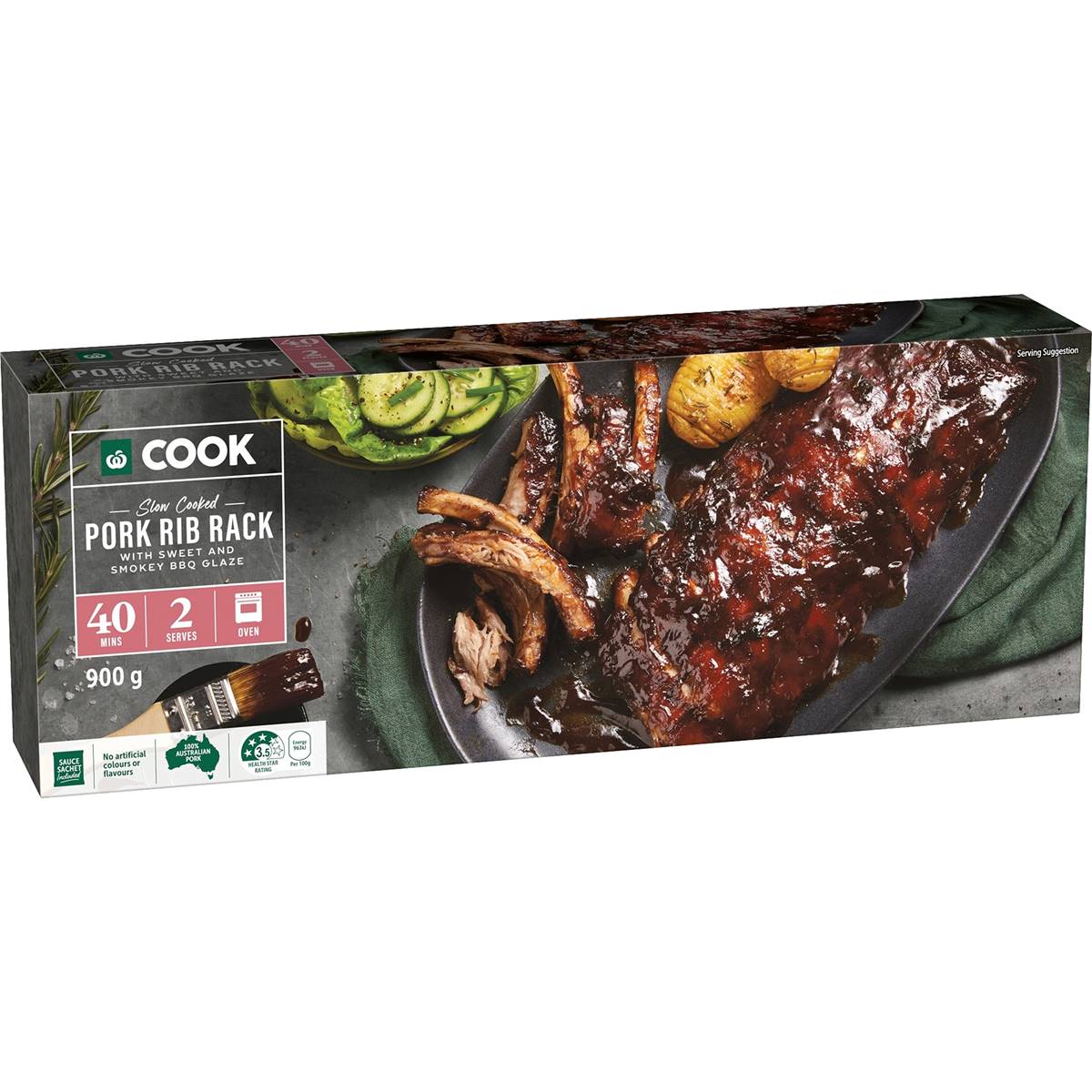 Woolworths COOK Slow Cooked Pork Rib Rack With Sweet Smokey BBQ