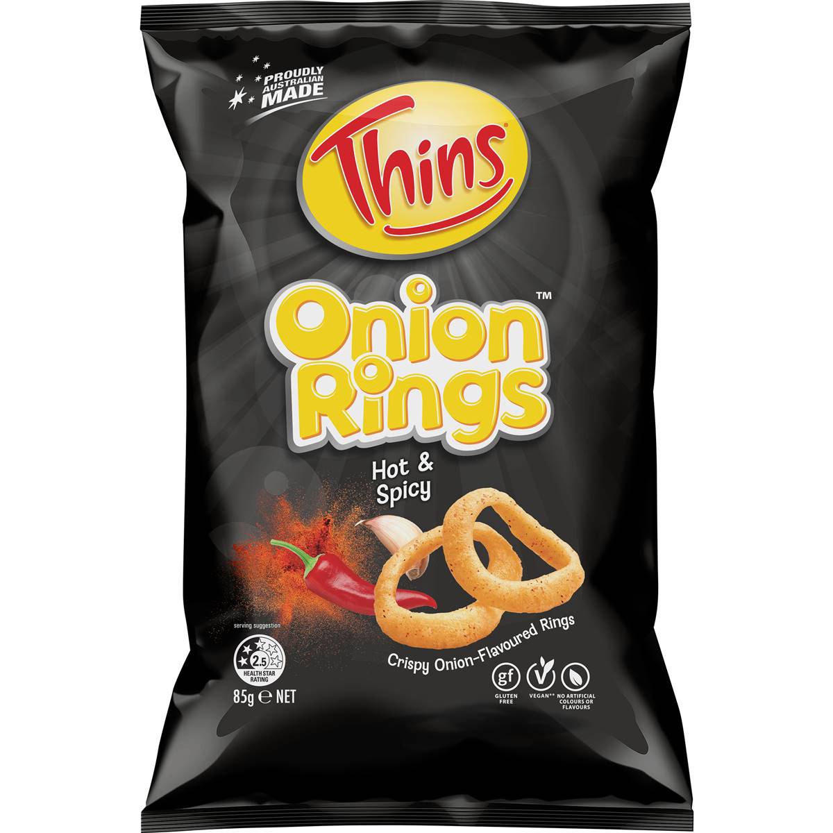 Thins Onion Rings Hot & Spicy 85g Woolworths