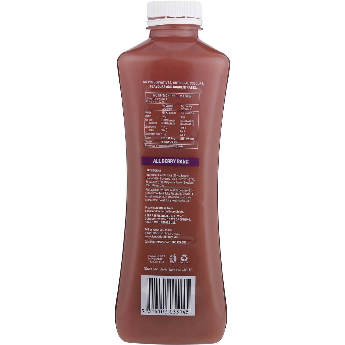 Boost Juice All Berry Bang 1l Woolworths