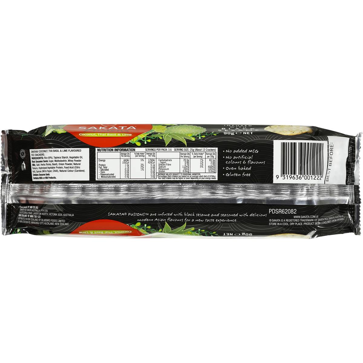 Sakata Fusions Rice Crackers Coconut, Thai Basil & Lime 90g Woolworths