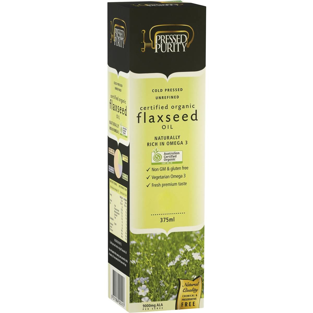 Pressed Purity Flaxseed Oil Organic 375ml Woolworths