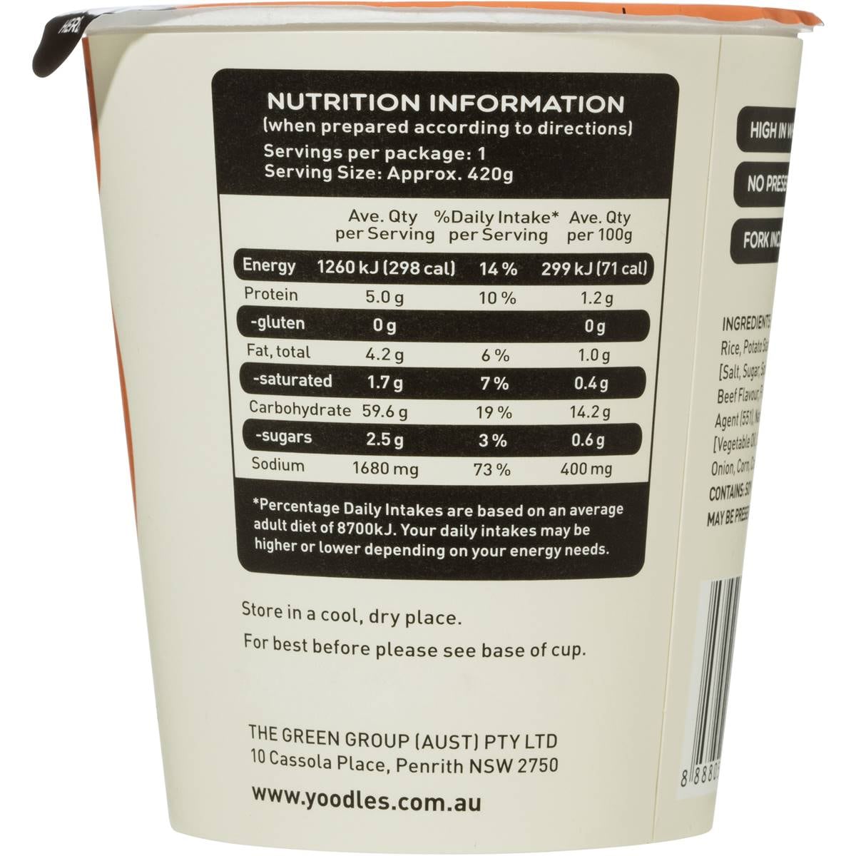 Yoodles Brown Rice Noodles Beef 70g Woolworths