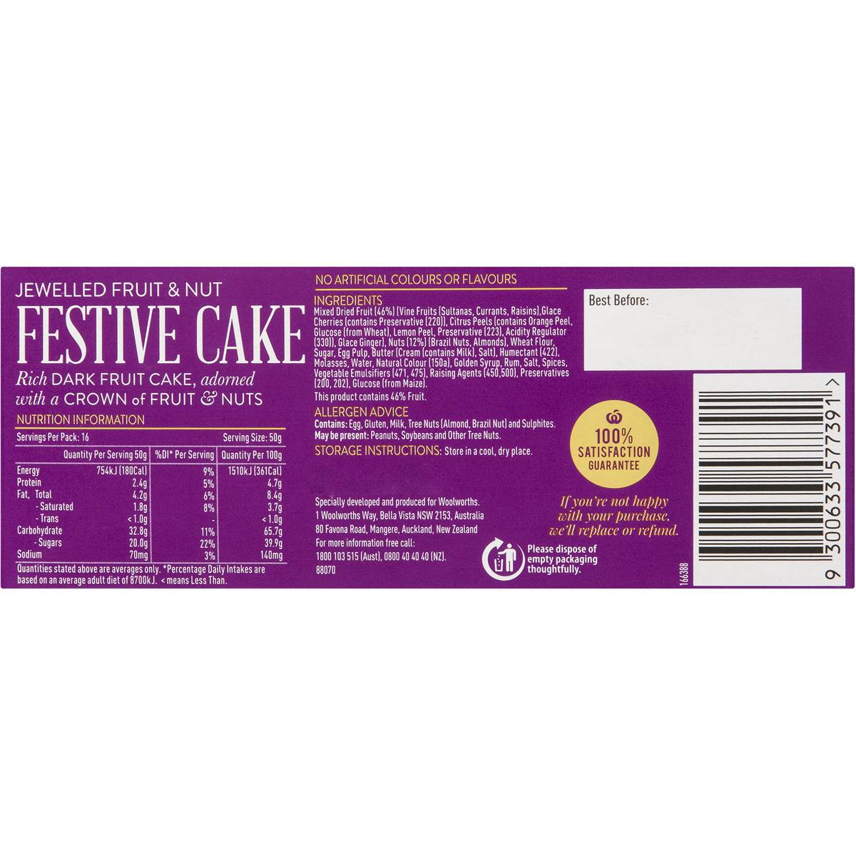 Gold Jewelled Fruit & Nut Festive Cake 800g Woolworths