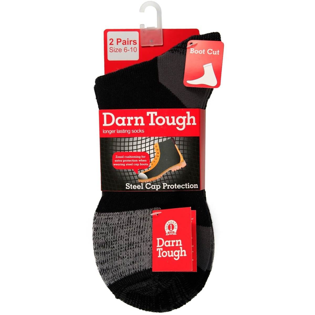 Darn Tough Steel Cap Boot Socks Black/grey 2 Pack Woolworths