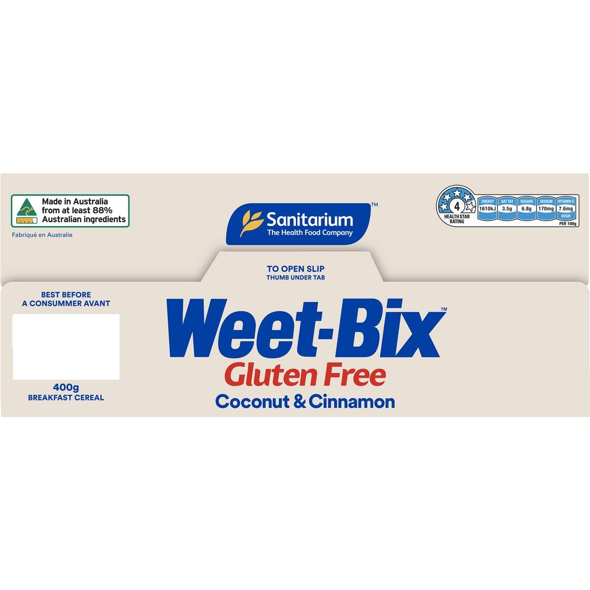 Weet Bix Weetbix Gluten Free Coconut & Cinnamon Breakfast Cereal 400g Woolworths