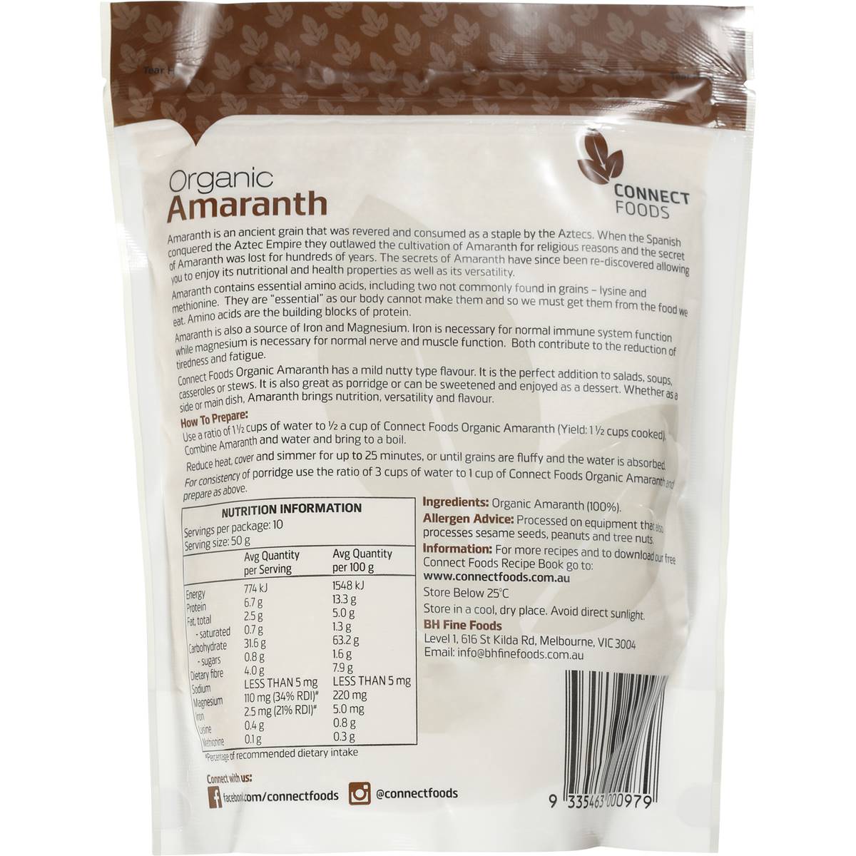 Connect Foods Organic Amaranth 500g Woolworths
