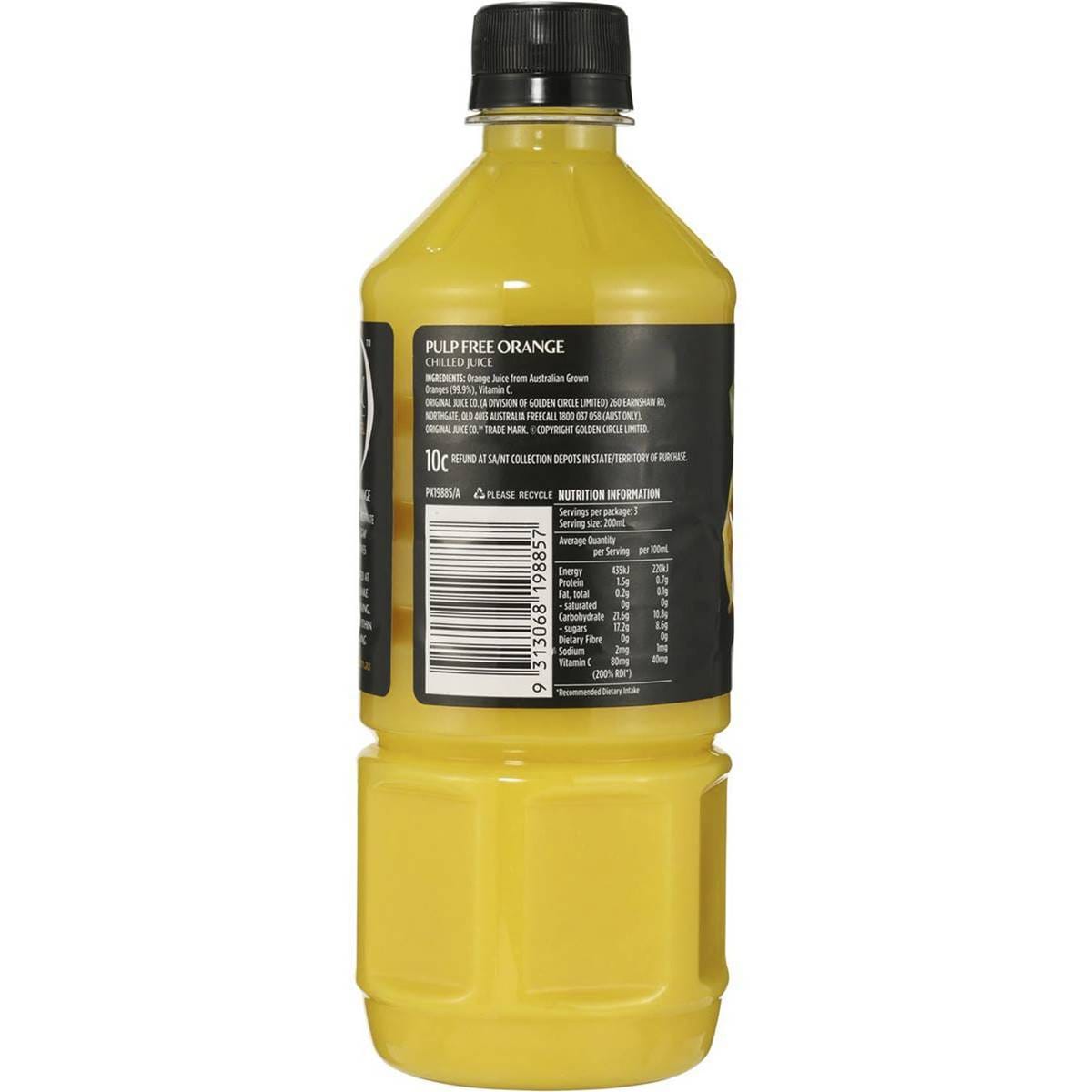 Original Juice Co. Black Label Orange Juice Pulp Free 600ml Woolworths