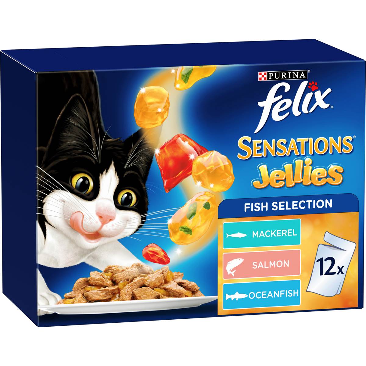 Felix Adult Sensations Jellies Fish Selection Wet Cat Food 85g X12 Pack 