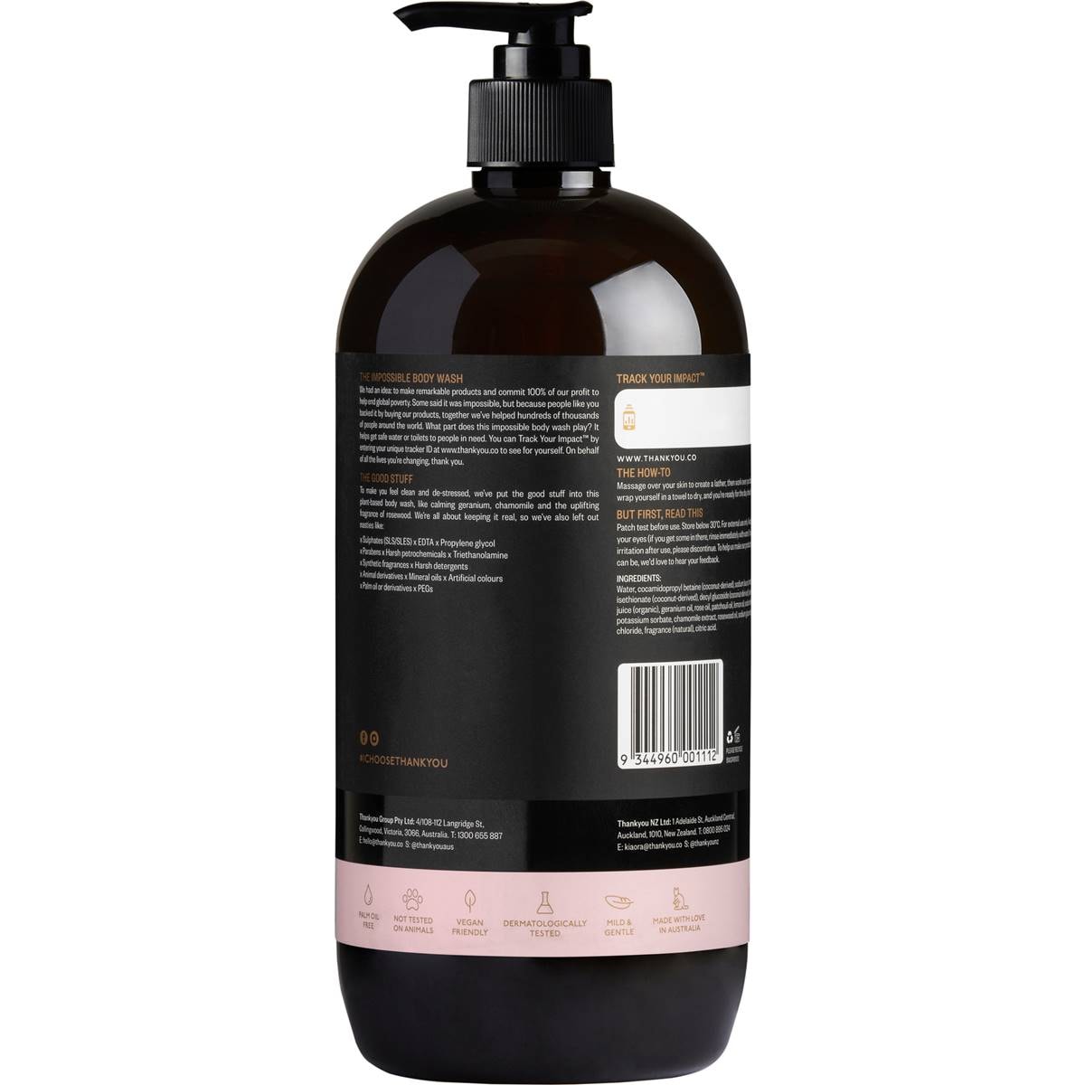 Thankyou. Body Wash Botanical Geranium & Rosewood 1l Woolworths