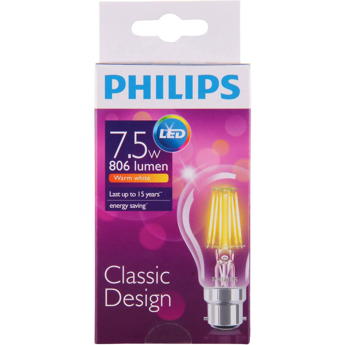 Philips Light Globe Led Filament 806lm B22 Each Woolworths