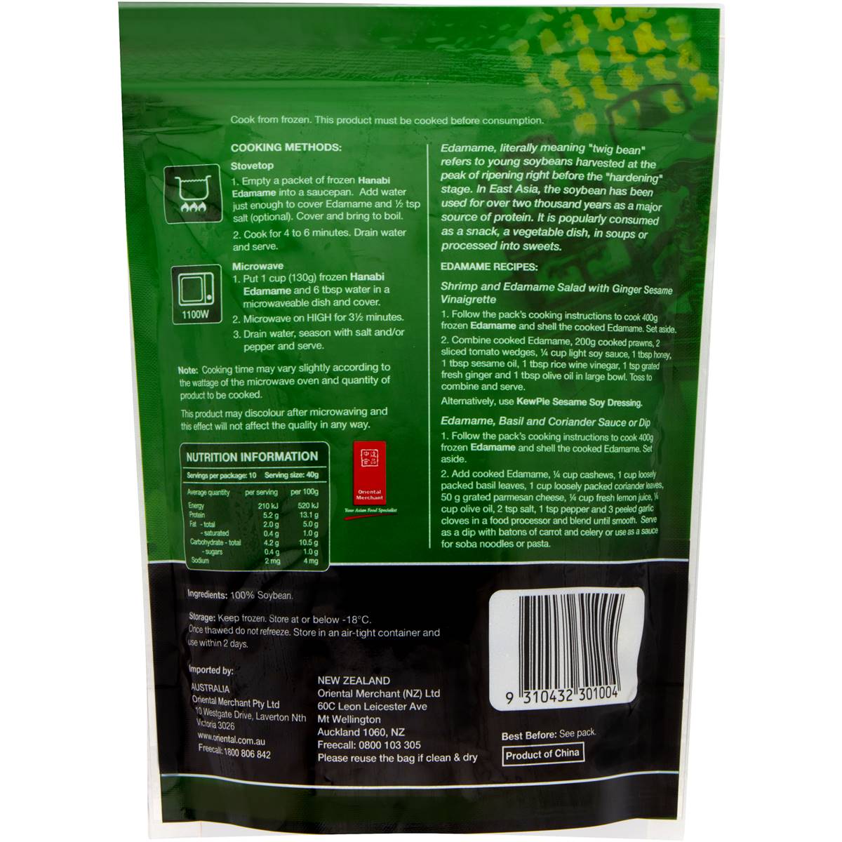 Hanabi Edamame Soybean Pods Soybean Pods 400g Woolworths