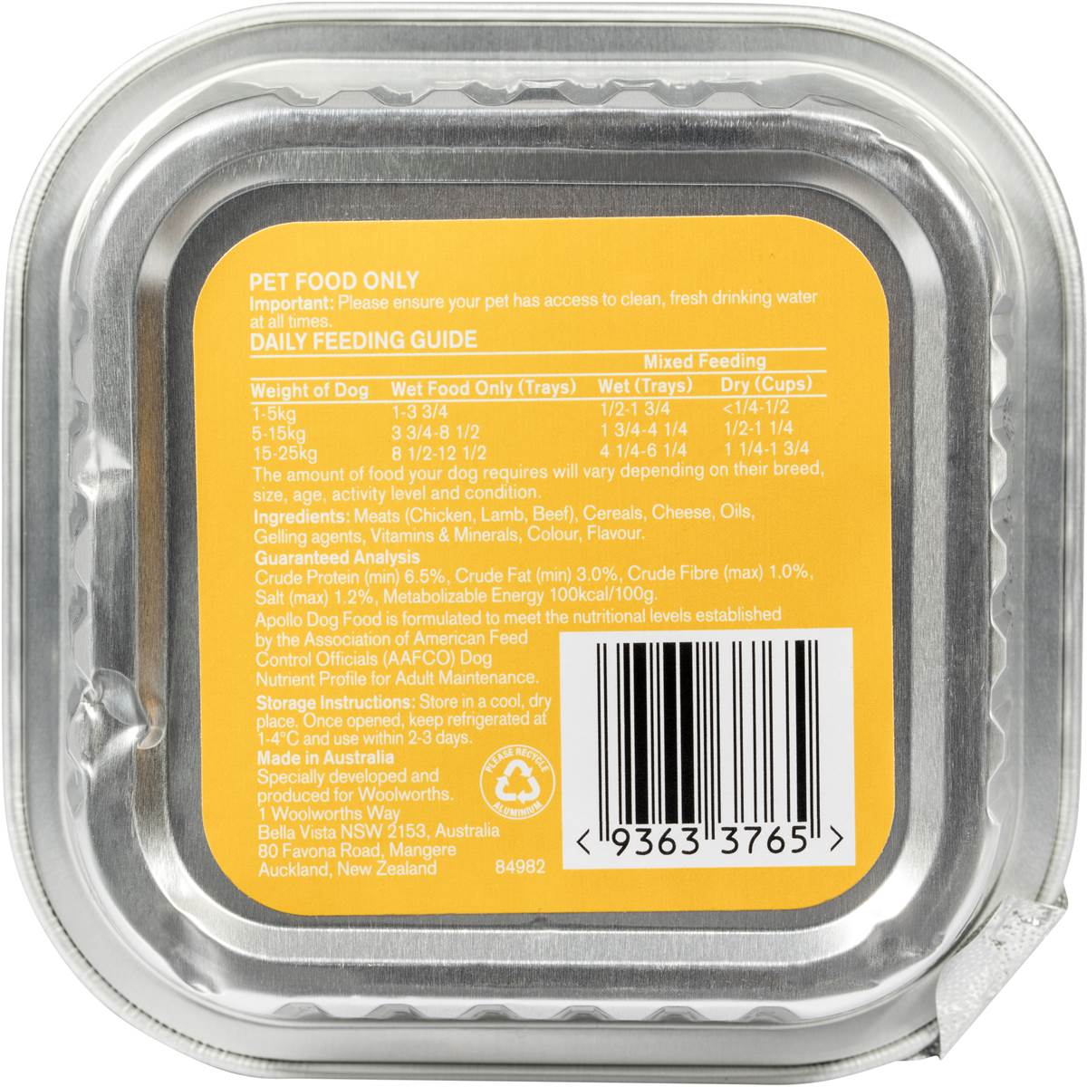 Apollo Adult Dog Food Tasty Chicken & Cheese 100g Woolworths