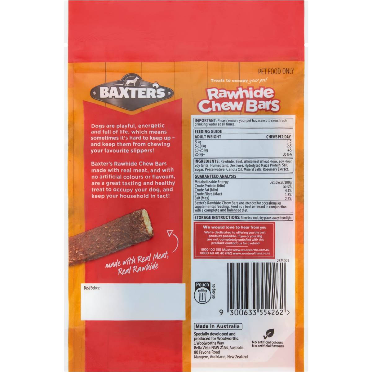 Baxter's Rawhide Chew Bars Beef 5 Pack Woolworths