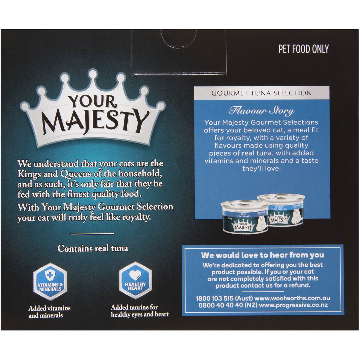 Your Majesty Cat Food Tuna Flakes & Chunks Selection 6x85g Woolworths
