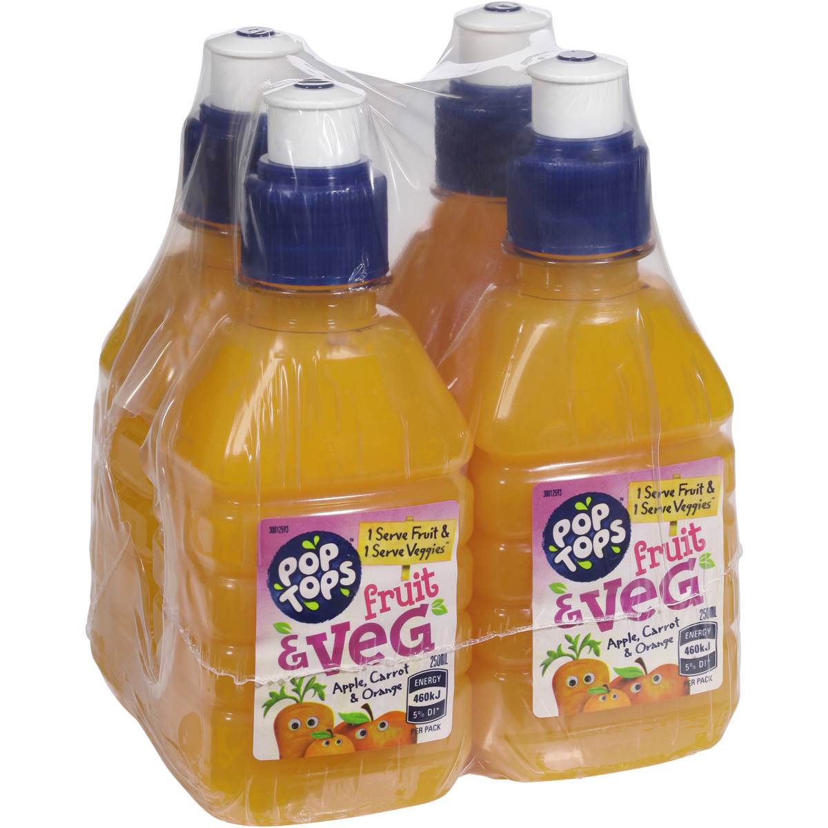 Pop Tops Fruit & Veg Juice Apple Carrot & Orange 4x250ml Woolworths