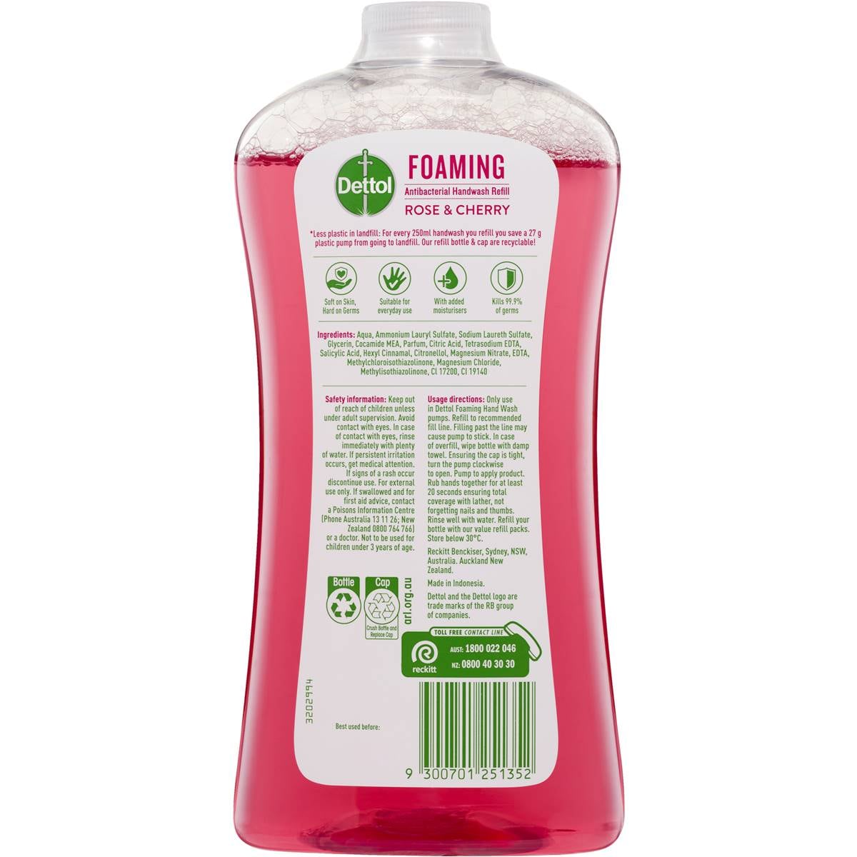 Dettol Antibacterial Foam Hand Wash Refill Rose And Cherry 900ml