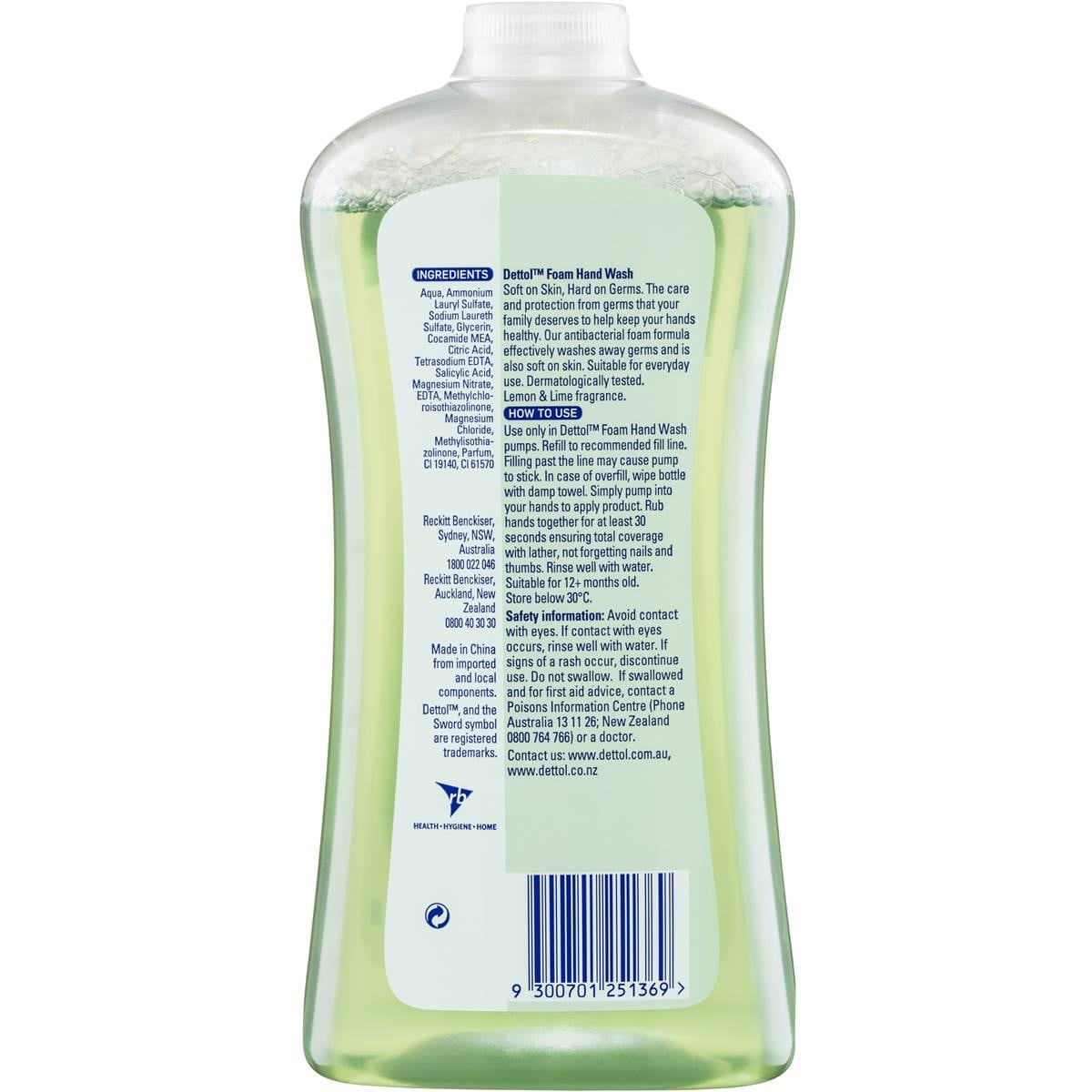 Dettol Antibacterial Foam Hand Wash Refill Lemon And Lime 900ml