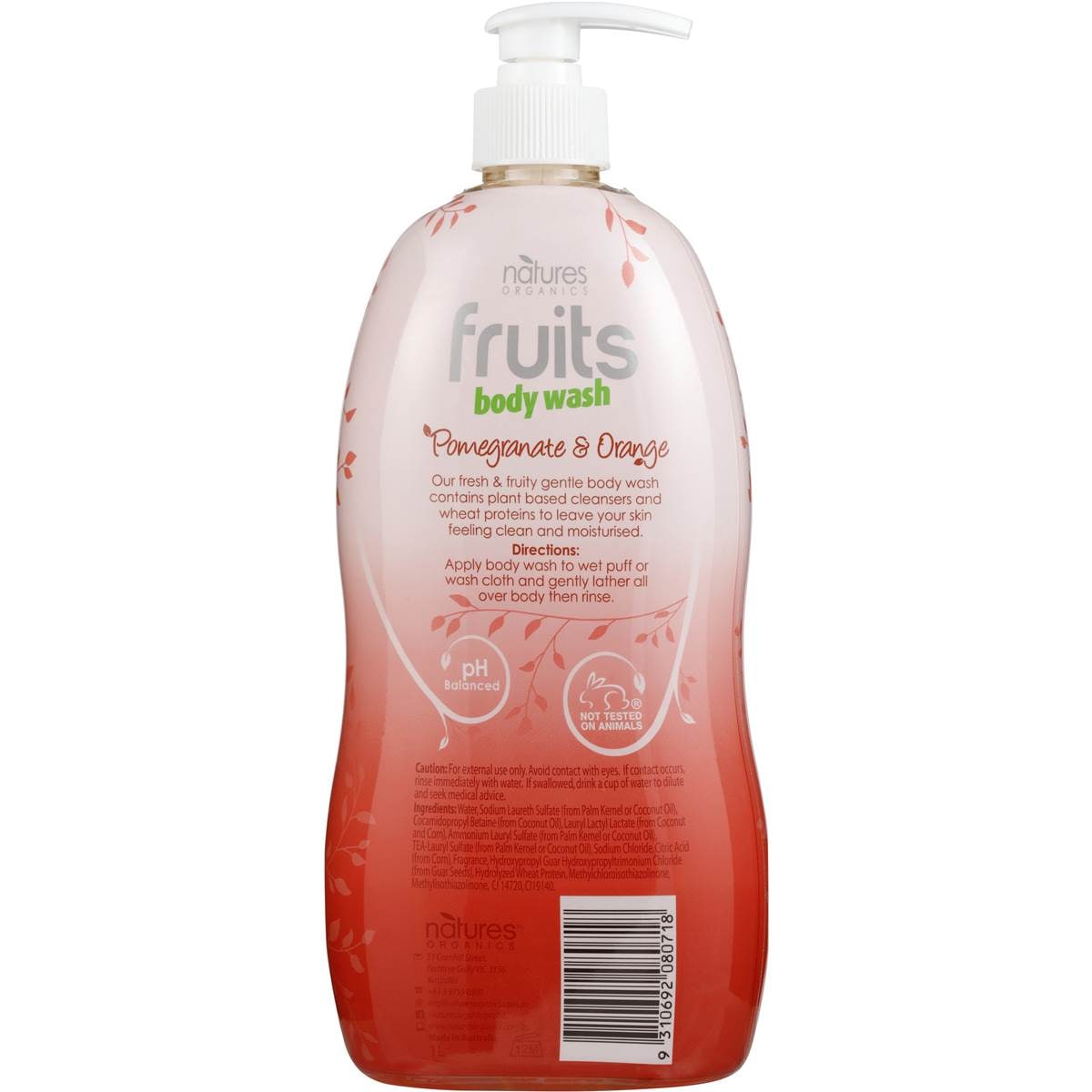 Natures Organics Fruits Body Wash Orange & Pomegranate 1l Woolworths