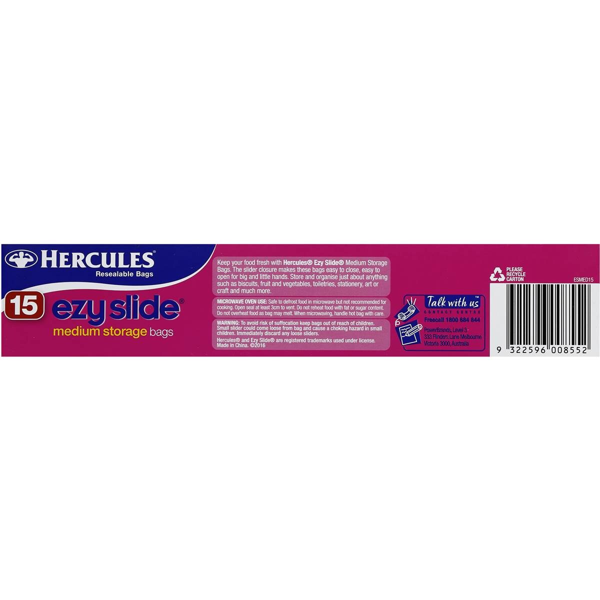 Hercules Sandwich Bags Ezy Slide Medium 15 Pack Woolworths