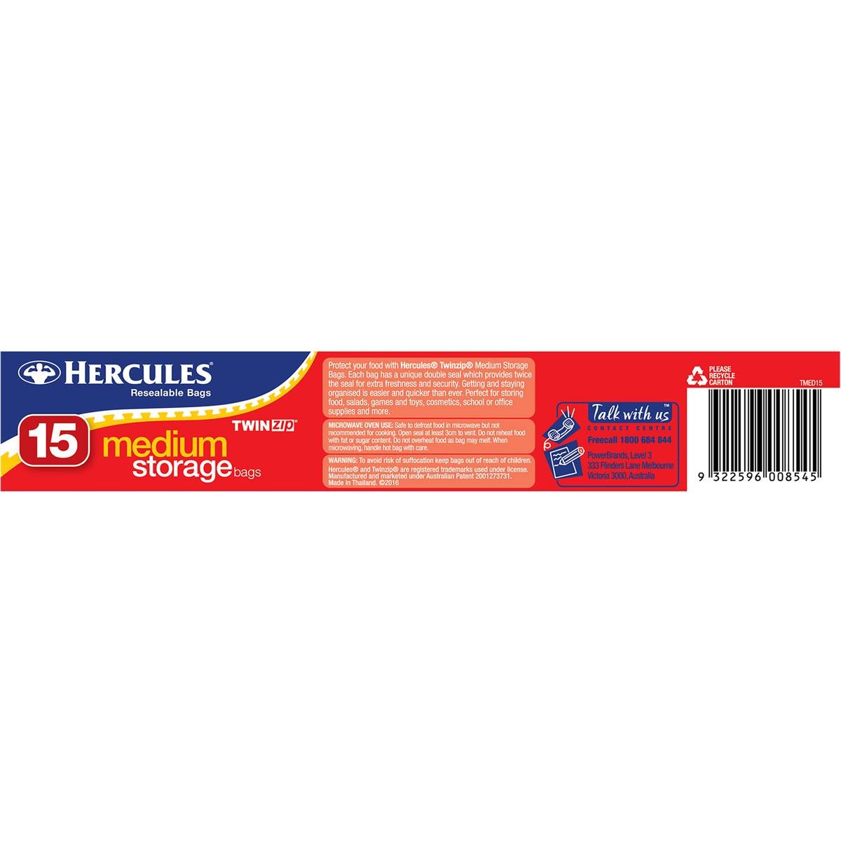 Hercules Resealable Twin Zip Medium Storage Bag 15 Pack Woolworths