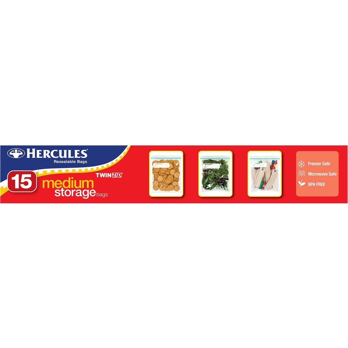 Hercules Resealable Twin Zip Medium Storage Bag 15 Pack Woolworths