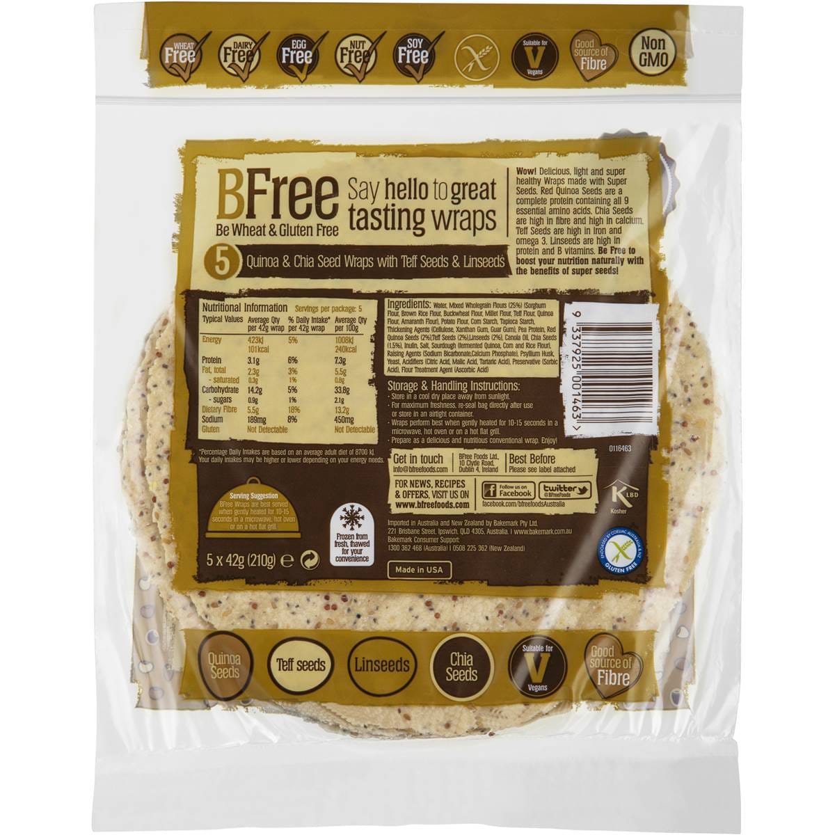 Bfree 5 Wraps Quinoa & Chia Seed 210g Woolworths